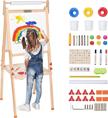 Donmills Caballete para niños, rollo de papel de caballete de arte para niños, pizarra de borrado en seco 3 en 1 y pizarra, un rollo de papel