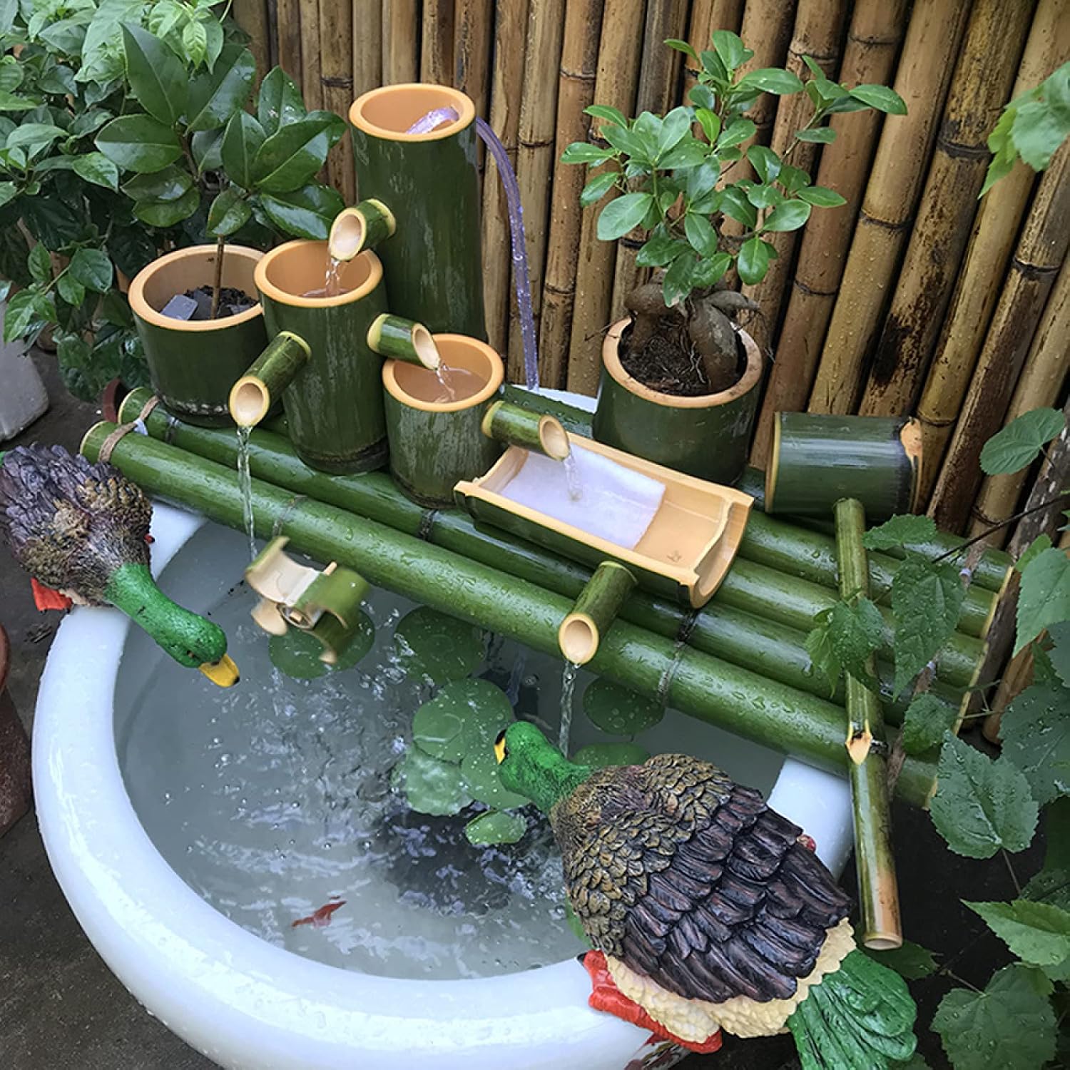 Solar Water Features for The Garden Bird Bath Bamboo Fountain Water Pump Bamboo Fountain is Suitable for Decorating Fish Tanks, Stone Troughs, Ponds to Automatically,4(14(90cm/35.4in)