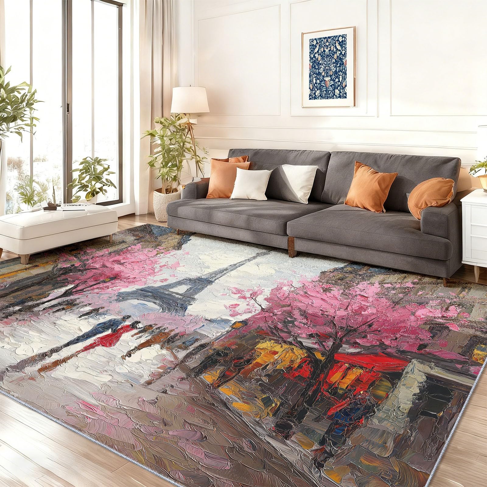 Tapis lavable machine salon antidérapant rose 90x150 cm
