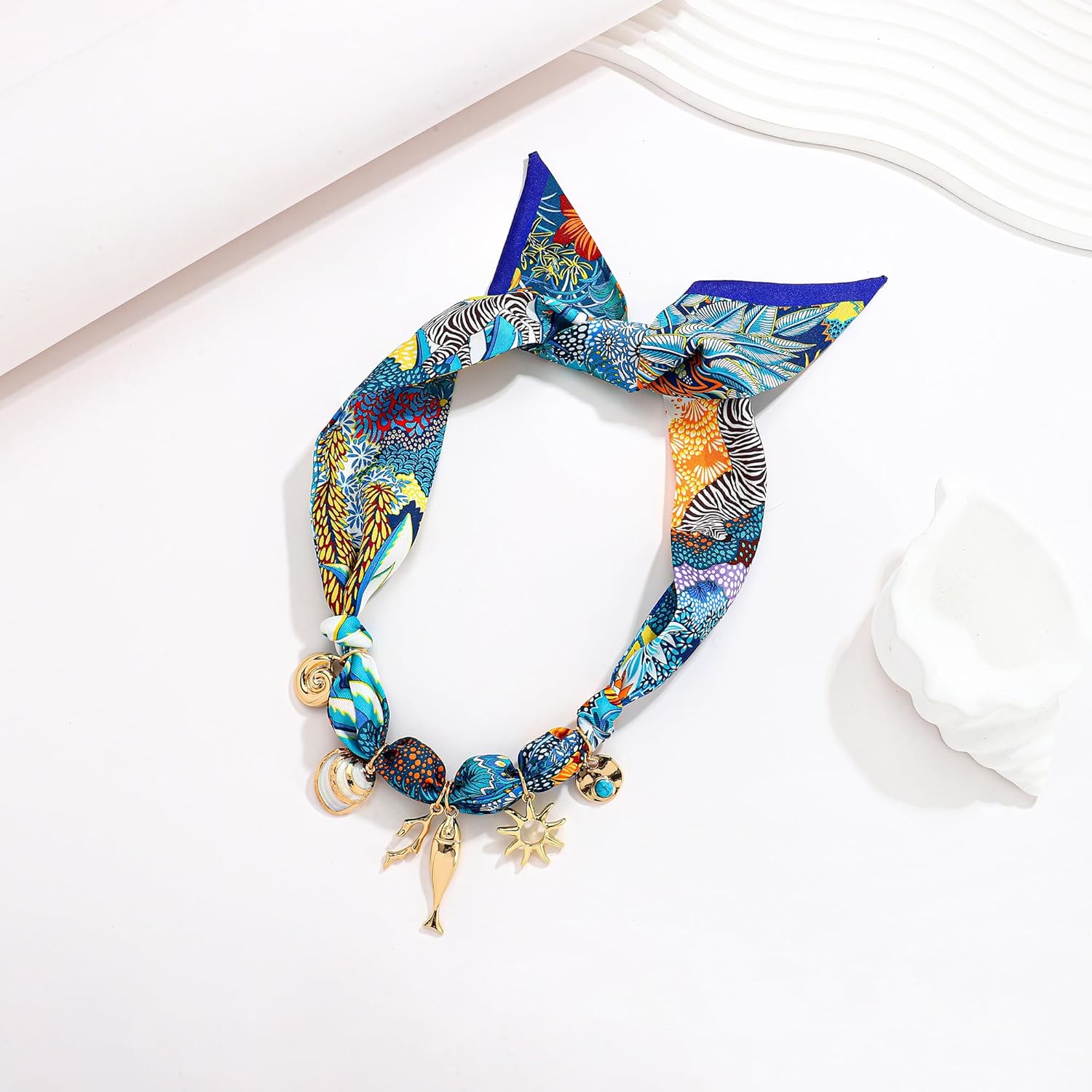 Boho Chunky Scarf Necklace for Women Ocean Gold Seashell Snail Charm Necklace Trendy Chunky Bandana Choker Necklaces Summmer Jewelry - Image 4