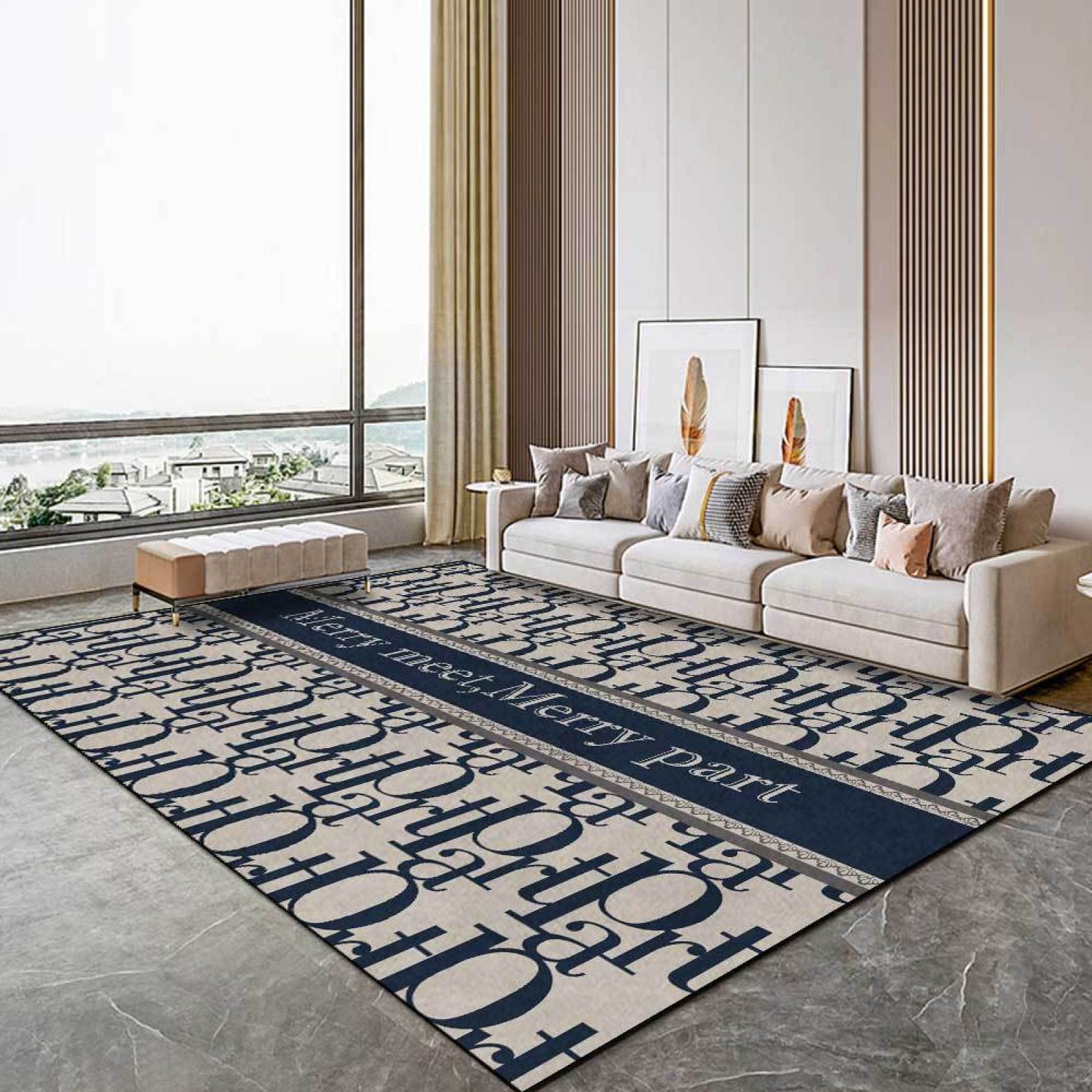 Dywaniki do salonu nowoczesny dywan moda prosty atrament niebieski i szary do salonu, sypialni, pokoju dziecięcego 120 * 160 cm