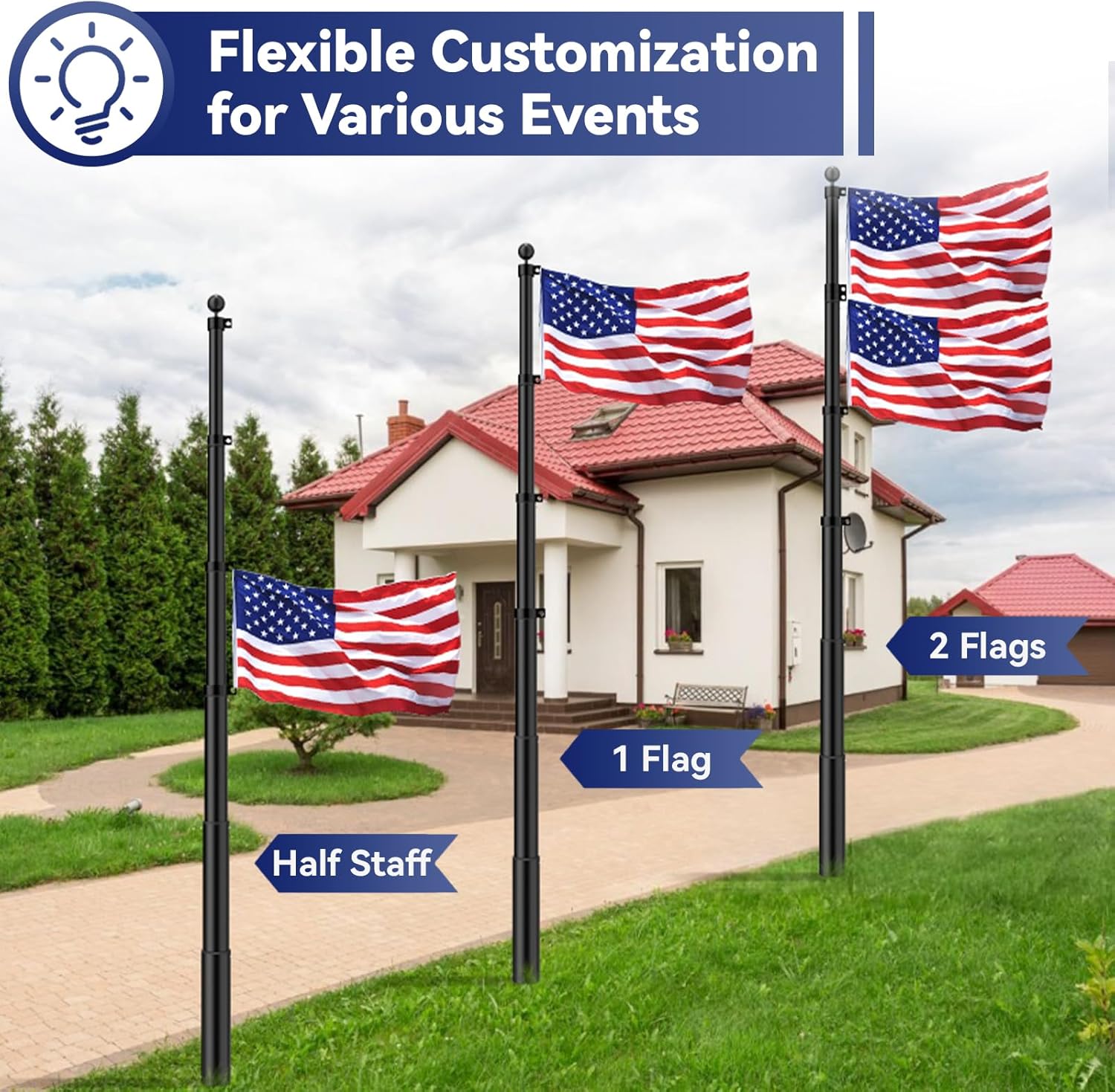 Heavy Duty Flag Pole Kit, 25 FT 12 Gauge Extra Thick Aluminum Flagpoles for Outside House in Ground, 3x5 Embroidered American Flag for Residential or Commercial Use - Image 6