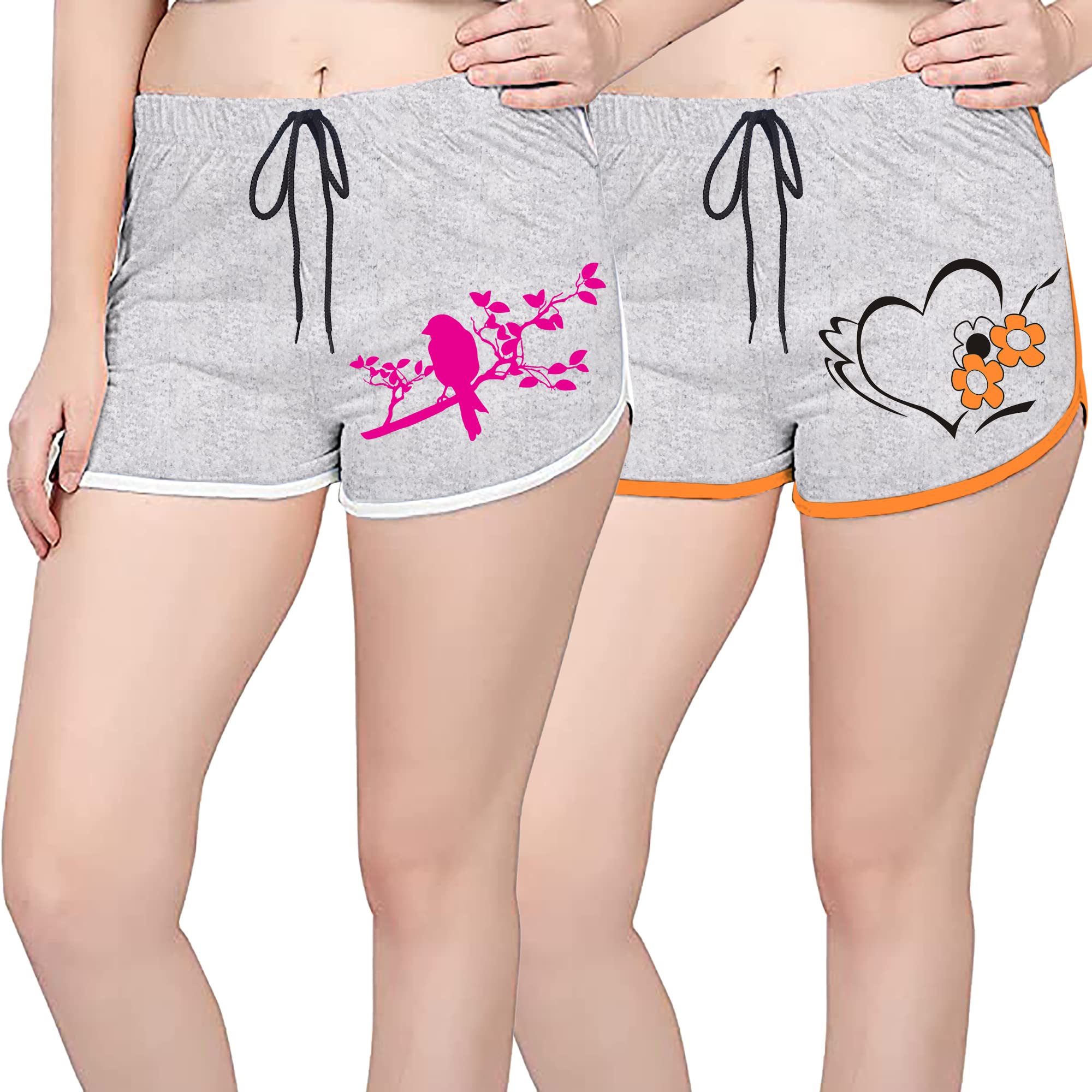 VAISHMA Women's Regular Cotton Printed Shorts (Pack of 2)