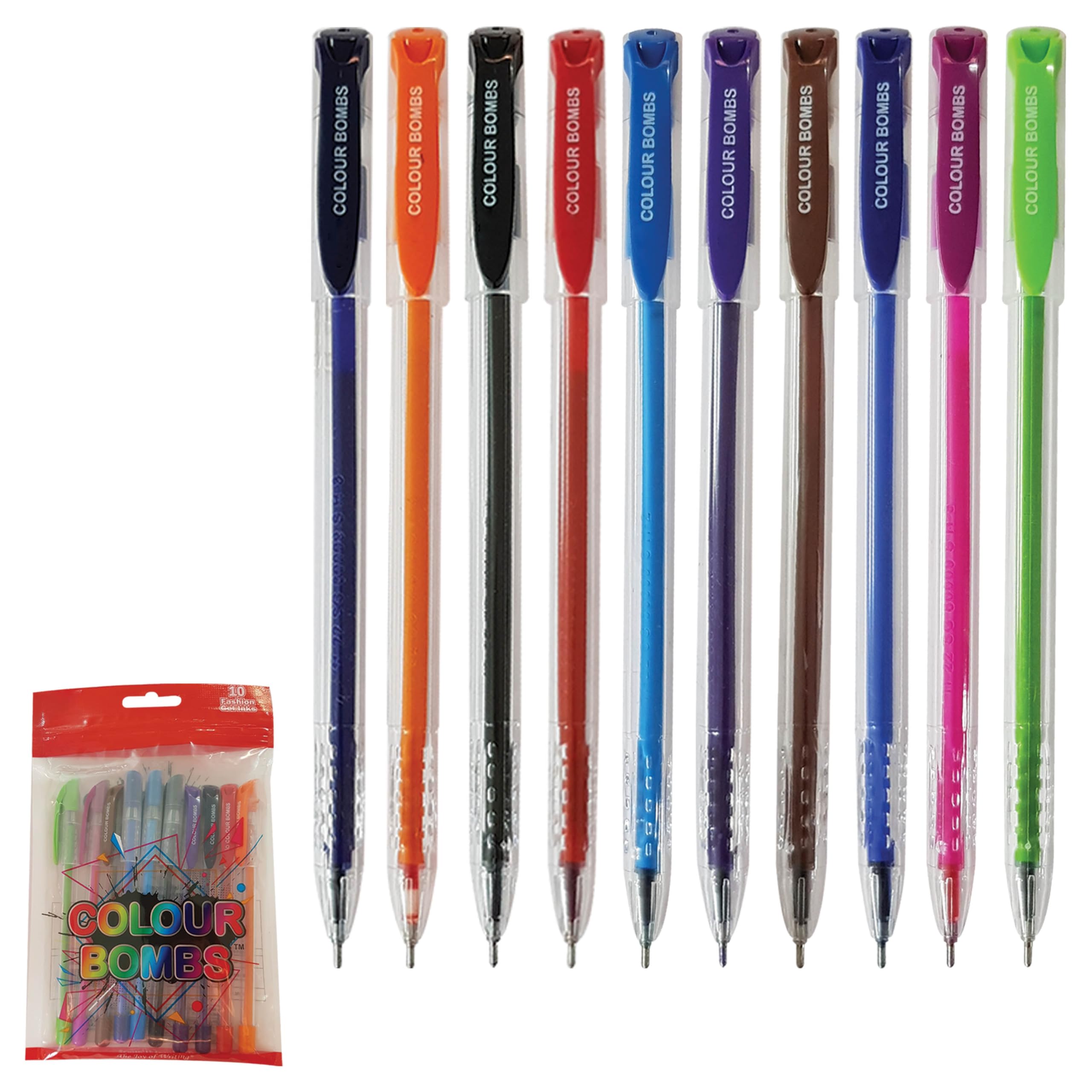 COLBom Gel Pens, MULTICOLOUR, Fine Point (0.7mm), Pack of 10, Smooth Gel Pens, Ideal for Write Colour Sketch Doddle Draw Mark, iZOFAX Black Ball Pen