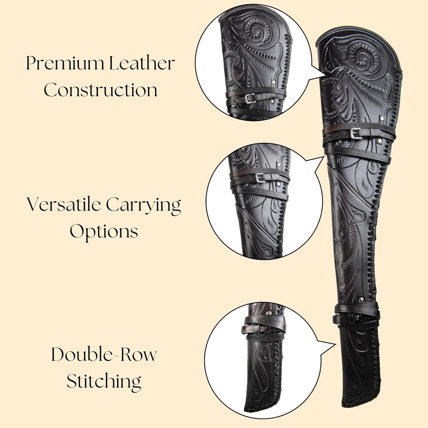 Hulara Real Leather Rifle Scabbard for Lever Action Rifle Case Shotgun Scabbard Carved Saddle Scabbard For Henry Big Boy Rifle With Padded Interior Protection