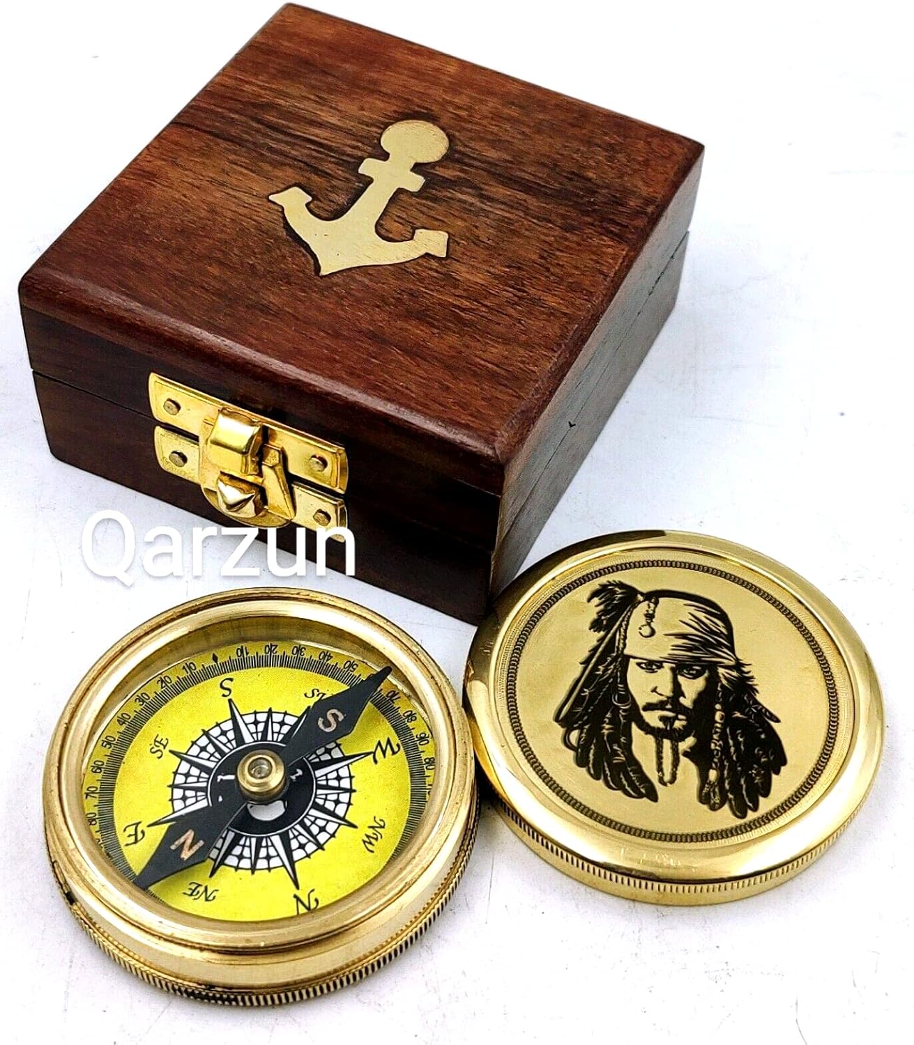 Captain Jack Sparrow Brass Compass with Wood Box for Pirates Lovers