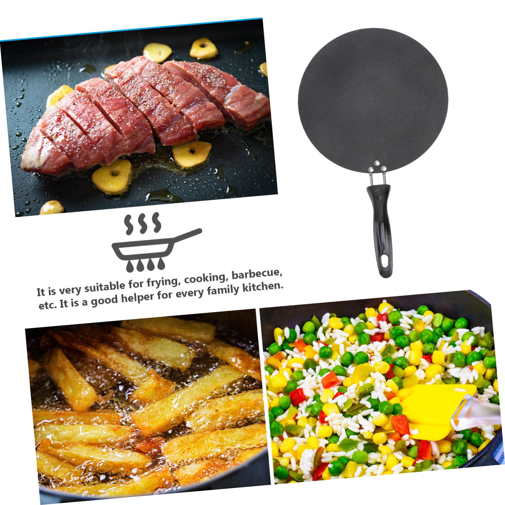 Cabilock Sartén Antiadherente Hierro para Tortillas y Bistec, Compatible Inducción y Gas, Tamaño Mediano, Utensilio Cocina Doméstica para Freír y Asar, Uso en Hogar