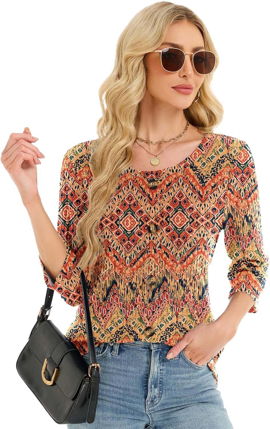 3/4 Length Sleeve Womens Tops Cozy Sweaters Casual Blouses Boho Tunic Tops Early Fall Spring Fashion Clothes 2025 - Image 3