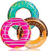 JOYIN Glitter Donut Pool Floats 3 Pack 32.5 Inch Swim Rings - Strawberry, Chocolate, Mint Tubes for Adults Kids Pool Party Fun