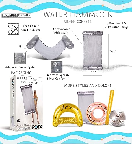 Miniatura 2 de POZA Hamaca inflable de agua  Lujosa tumbona flotante de piscina rellena de confeti, silla de ejercicio 4 en 1, silla de descanso, hamaca y