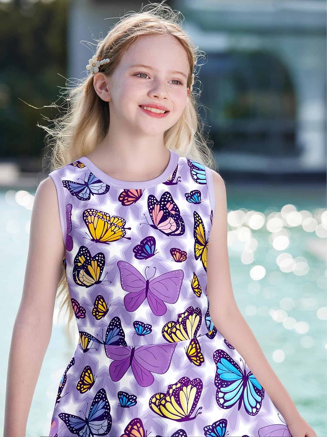 LQSZ Girls Dresses Sleeveless Casual Floral Printed Twirly Birthday Party Beach Kids Sundress Size 3-12 Years - Image 2