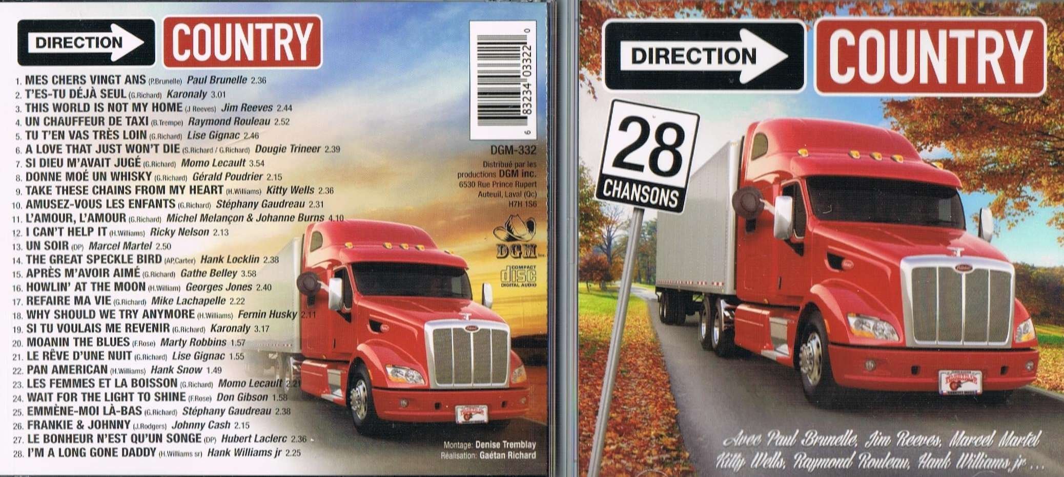 Direction Country, 28 Chansons [Audio CD] Paul Brunelle, Karonaly, Jim Reeves, Raymond Rouleau, Lise Gignac, Dougie Trineer, Momo Lecault, Gerald Poudrier, Kitty Wells, Stephany Gaudreau, Michel Melancon, Ricky Nelson, Marcel Martel, Kank Locklin, Gathe Belley, George Jones, Mike Lachapelle, Fernin Husky, Marty Robbins, Don Gibson, Hank Snow, Johnny Cash, Hubert Leclerc, Hank Williams Jr.