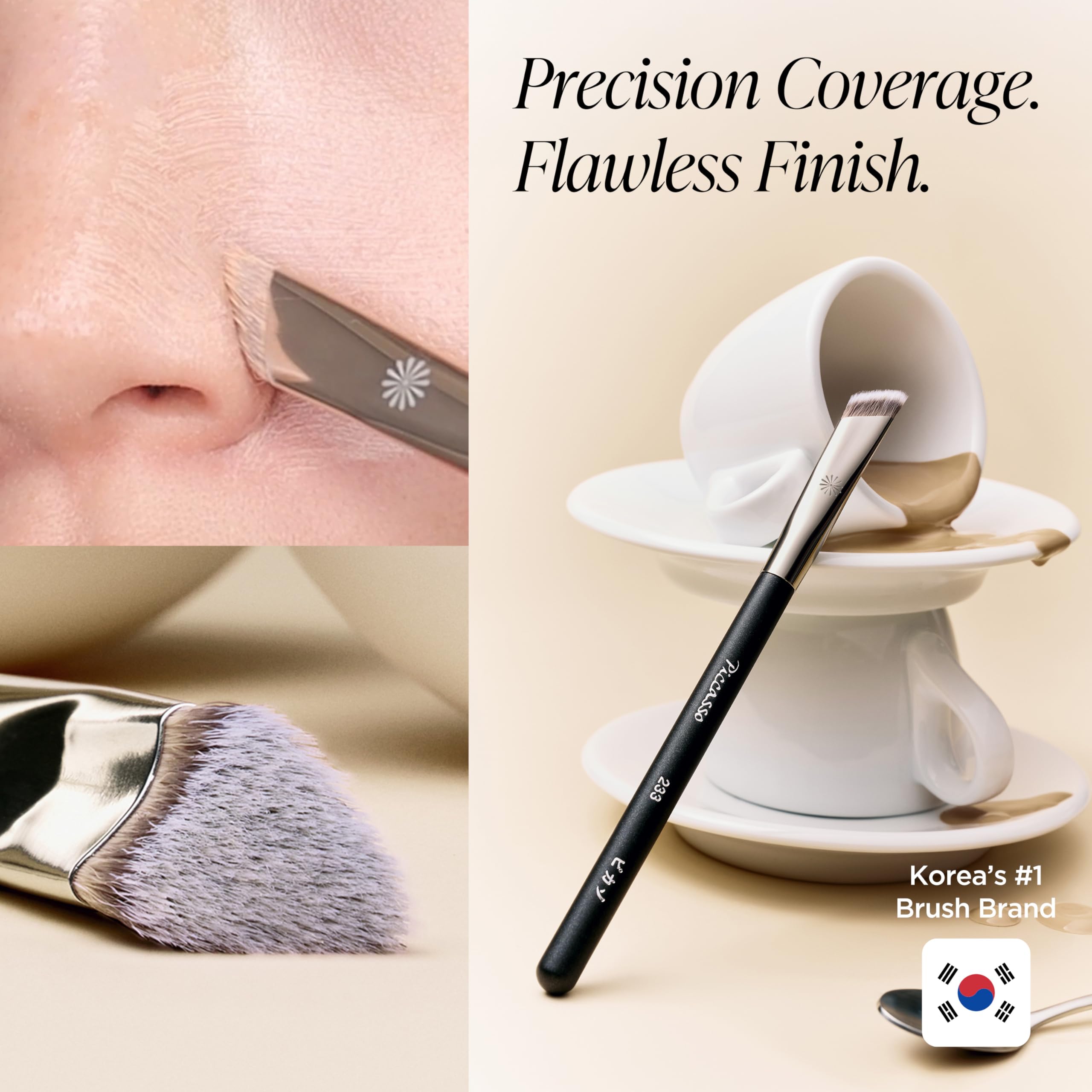 Piccasso Brush 233 - Brocha de maquillaje corrector para cobertura de poros, punta de toque de precisión para un acabado impecable y suave, pelo sintético, mango de madera