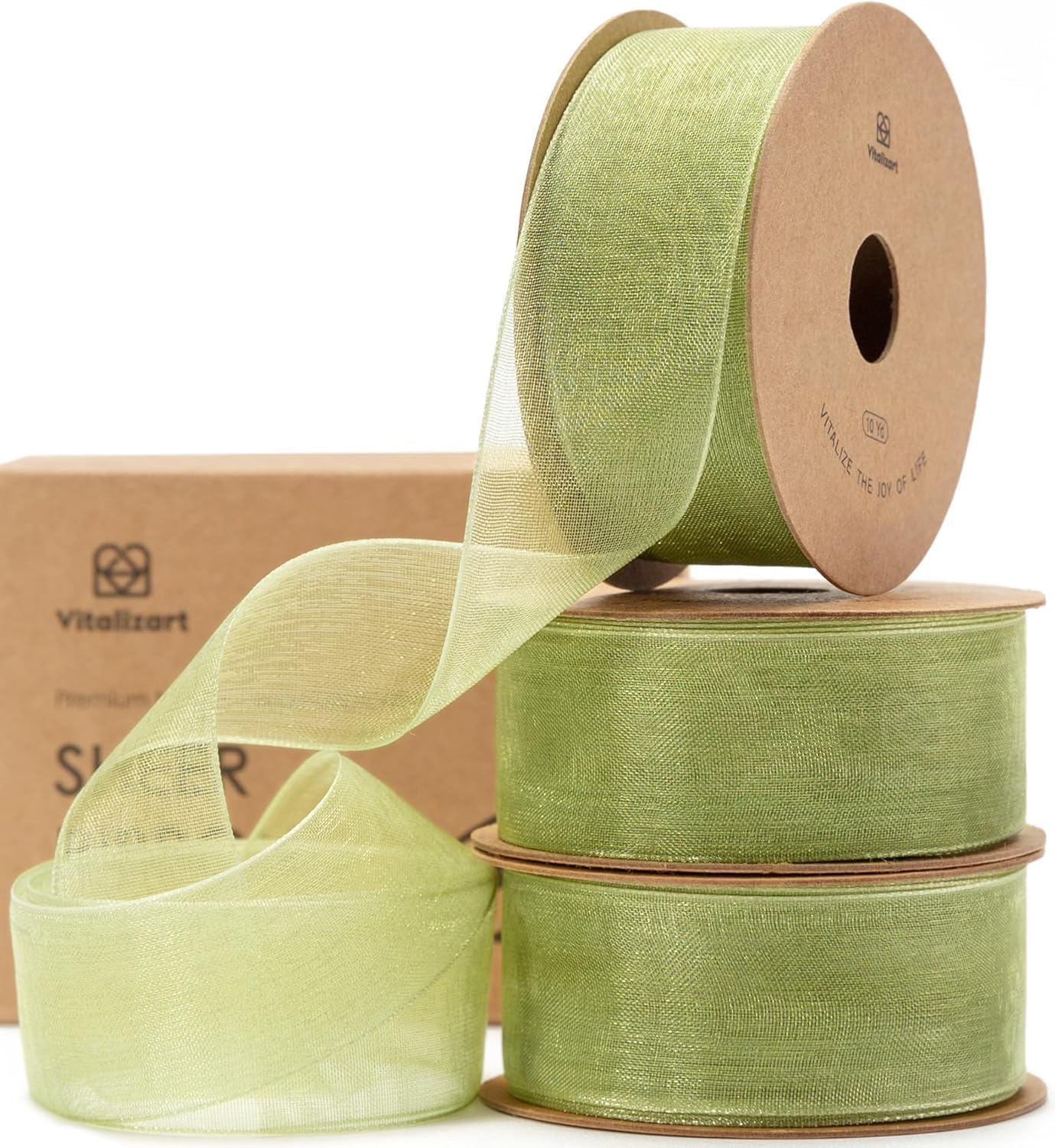 - Vitalizart Sage Green Ribbon Organza Sheer Ribbon 1 inch x 30 Yd Handmade Fabric Ribbons for Gift Wrapping Christmas Tree Crafts Bows Wedding Invitations Wreaths Wrap
