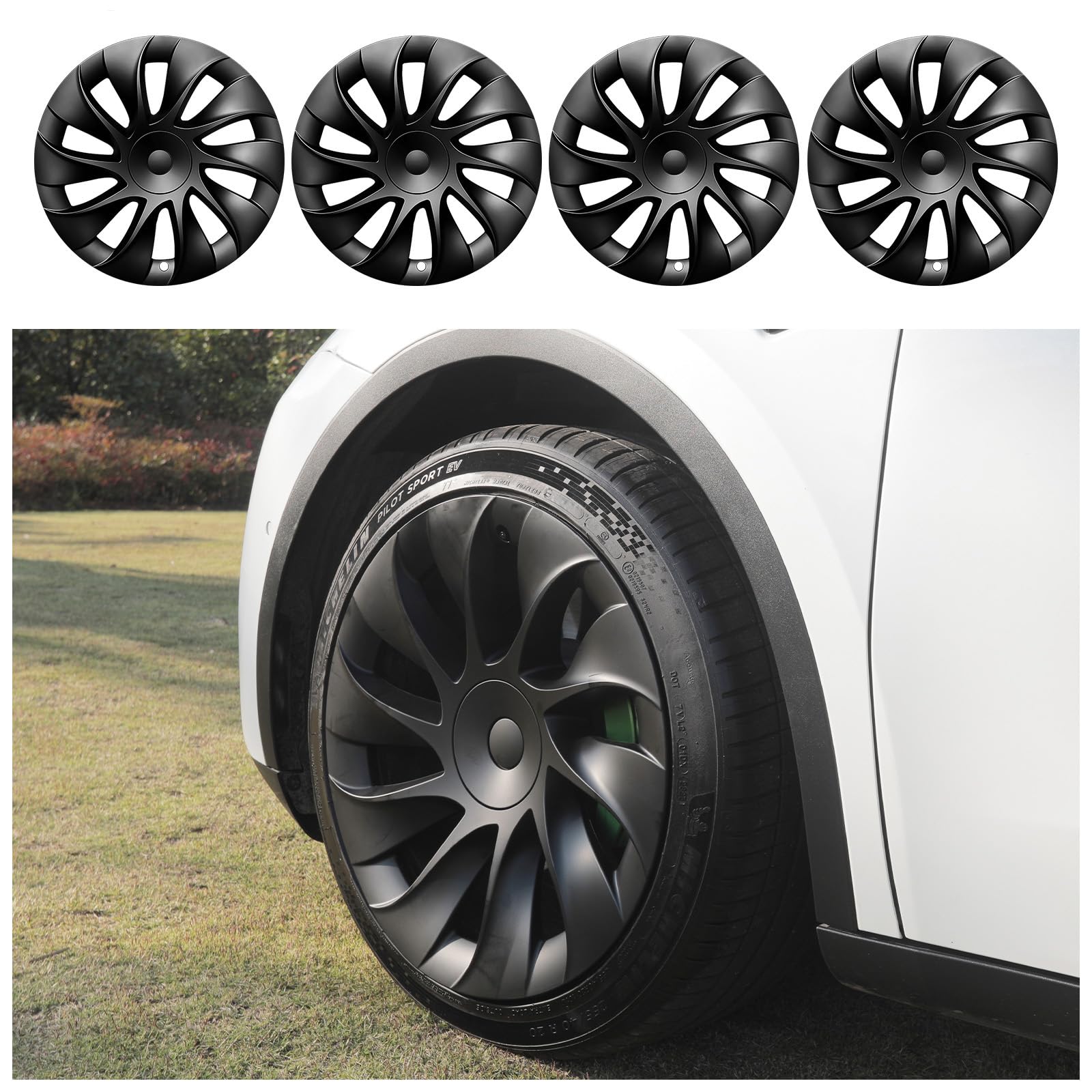 MOTENIO for Tesla Model Y 20 Inch Matte Black Hubcaps