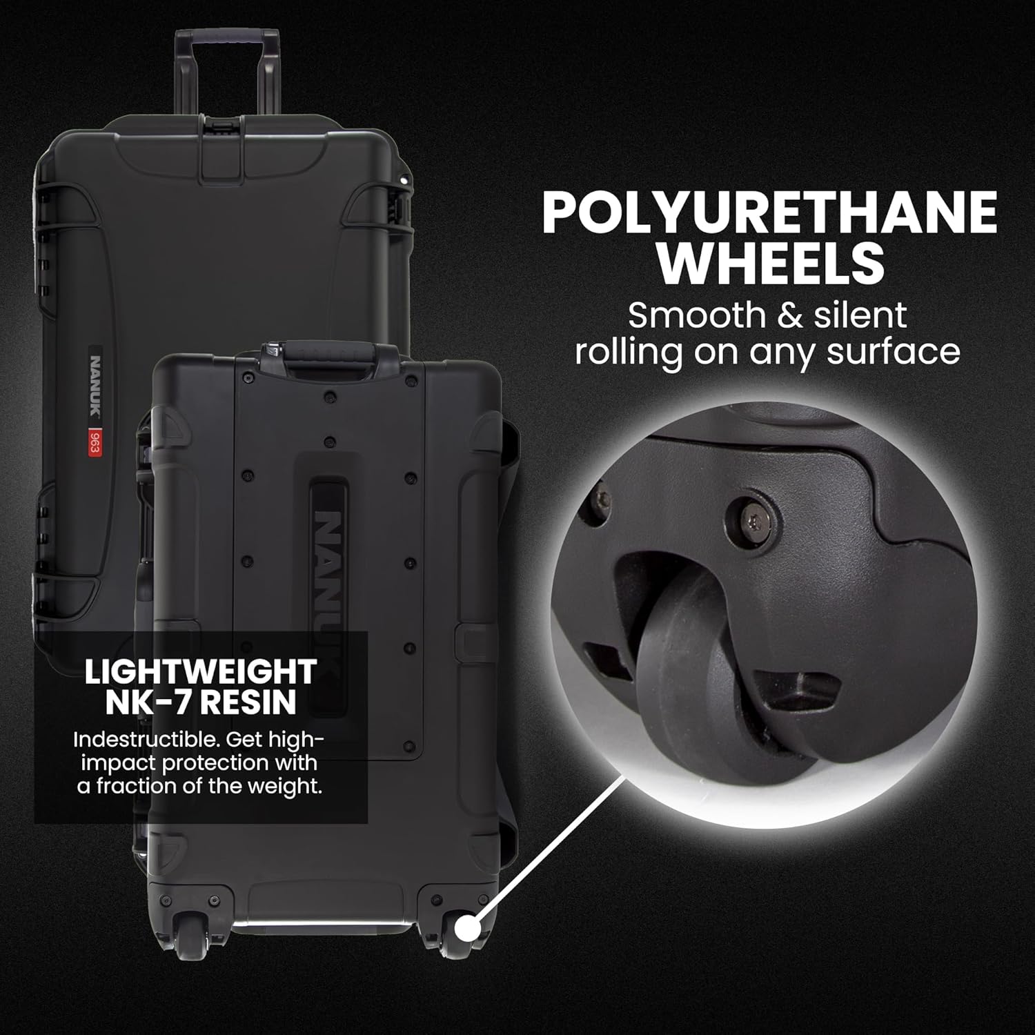 NANUK 963 Pro Photo Kit – Waterproof Travel Camera Hard Case with Padded Dividers and Wheels, 32.5" x 21" x 12.3”, Dustproof and Impact-Resistant, Ideal for Heavy Loads – Black - Image 3