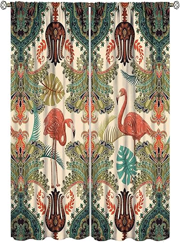 ESPROUTTY Cortinas de flamenco bohemias, cortinas de bloqueo de luz para sala de estar, rojo vino y verde oscuro, 42 x 63 pulgadas