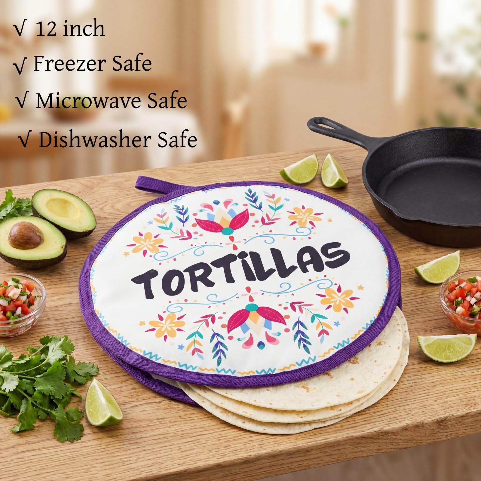Lyellfe Tortilla-Wärmerbeutel, 30,5 cm, isolierter Tuch-Taco-Wärmer für Maismehl-Tortillas, Taco-Dienstagabend, Halloween-Party, mikrowellengeeignet, gefriergeeignet, 3 Stück