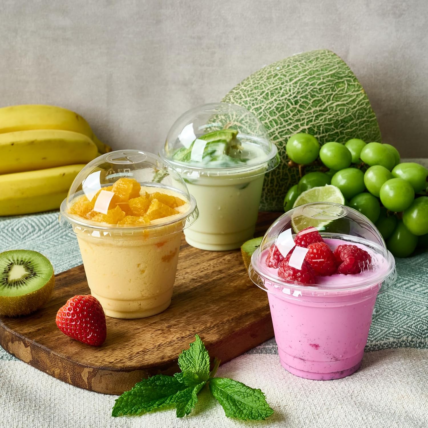 JOLLY CHEF 200 Sets 9 oz Clear Plastic Cups with Dome Lids, and Paper Lid Liners, Plastic Dessert Cups with lids for Parfait, Ice Cream, Snacks, Fruit, Pudding - Image 2