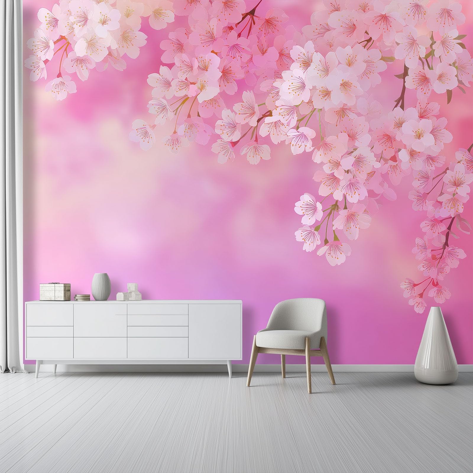 Tapety 300 x 210 cm Fototapety Świeże skupiska kwiatów, płaczące gałęzie fotomuralna włóknina, do salonu sypialni nowoczesne tapety ścienne gigantyczne tło czerwone