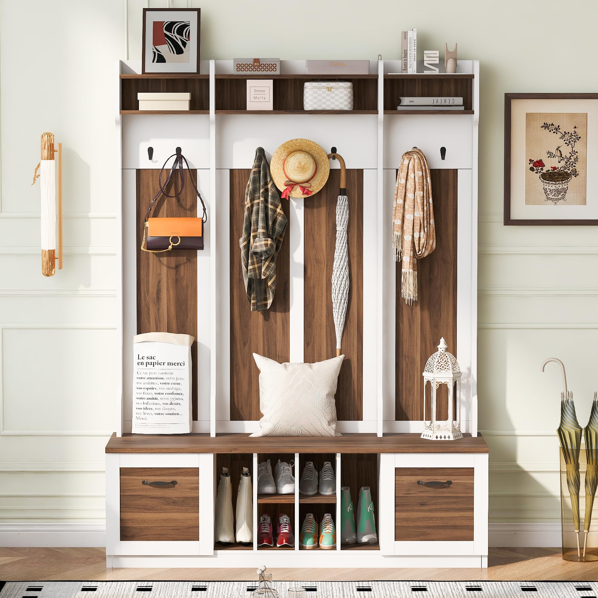Amazon.com: 58.8'' Wide Hall Tree,5-in-1 Entryway Bench with Coat