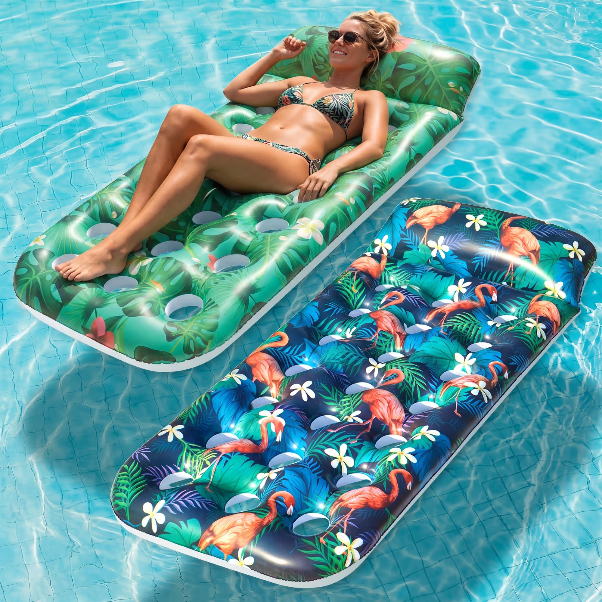 FindUWill 2 Pack Inflatable Pool Floats for Adults, Pool Floaties Adult Heavy Duty, Pool Lounger Float with Headrest for Adults, Pool Rafts for Summer Swimming Lake Beach Party