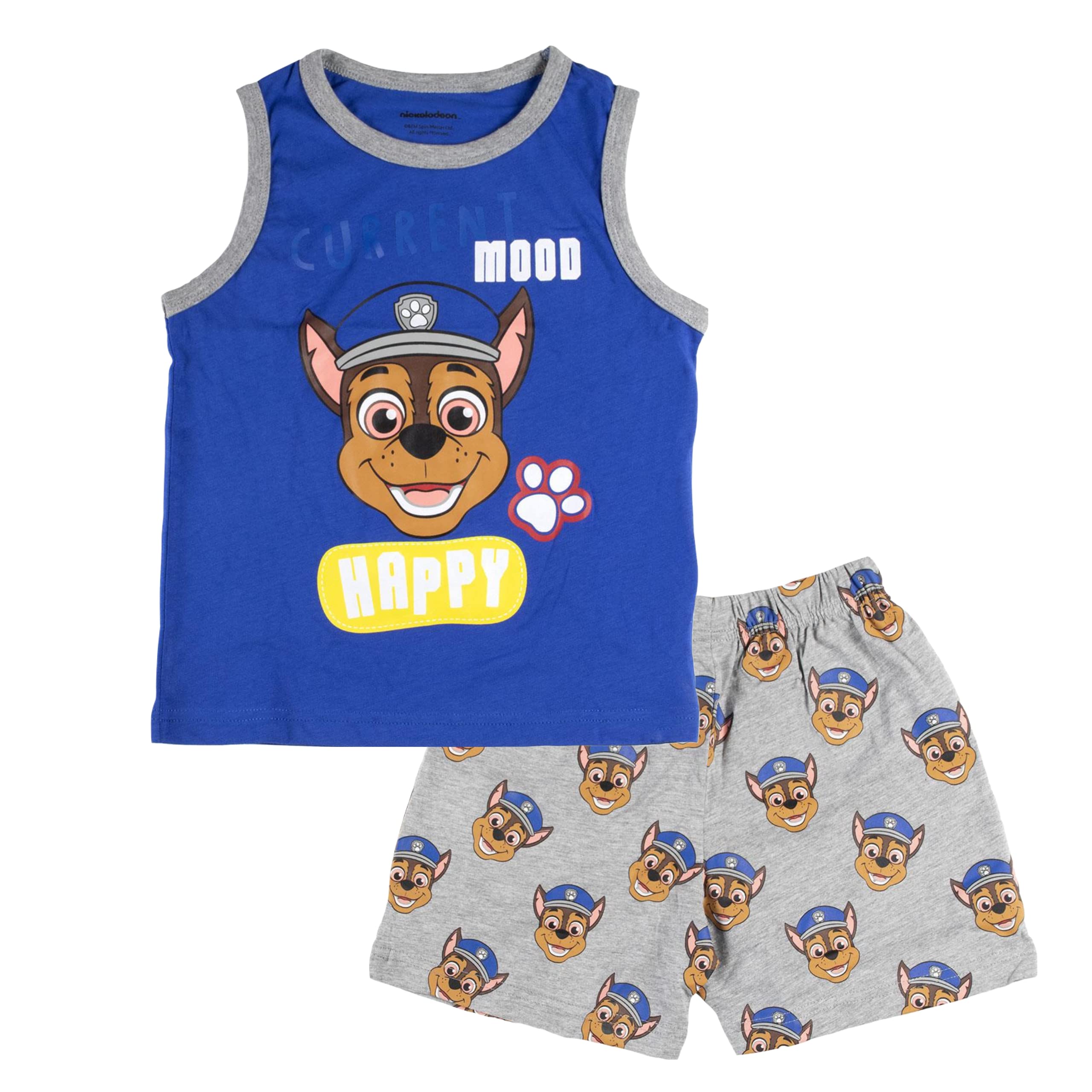 Paw Patrol Camiseta y Pantalones Cortos para Niños, Pijama de 2 Piezas, Algodón, Conjunto de Verano, Diseño Chase, Regalo Niños, Talla 2 a 6 Años