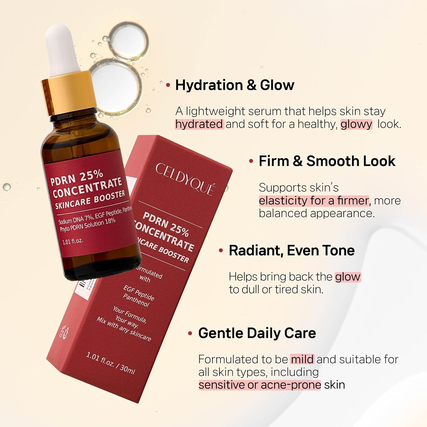 Salmon DNA PDRN 250,000 ppm Concentrate Skincare Booster - Microneedling Serum w/EGF Peptide & PDRN 25% Growth Factor - Anti-Aging Face Serum with Panthenol 1 Fl Oz Korean Skincare - Image 3