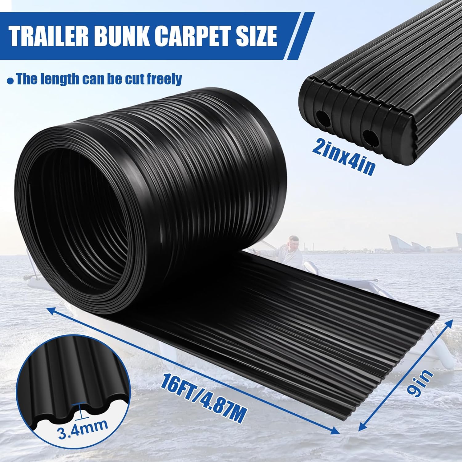 16-foot bunk wrap kit (2x4 inches) with endcaps - heavy-duty flatbed trailer bunk wrap black