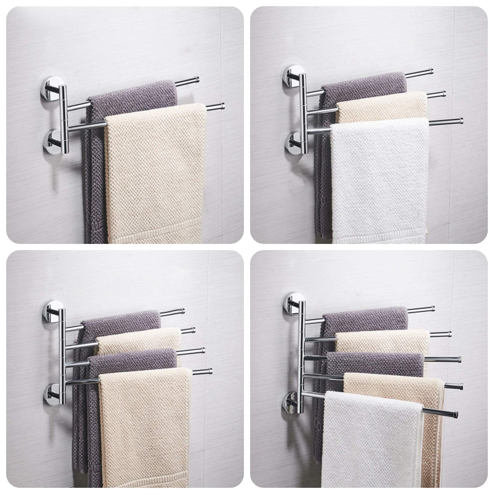 Porte-serviettes mural premium en acier inoxydable à barres pivotantes satinées