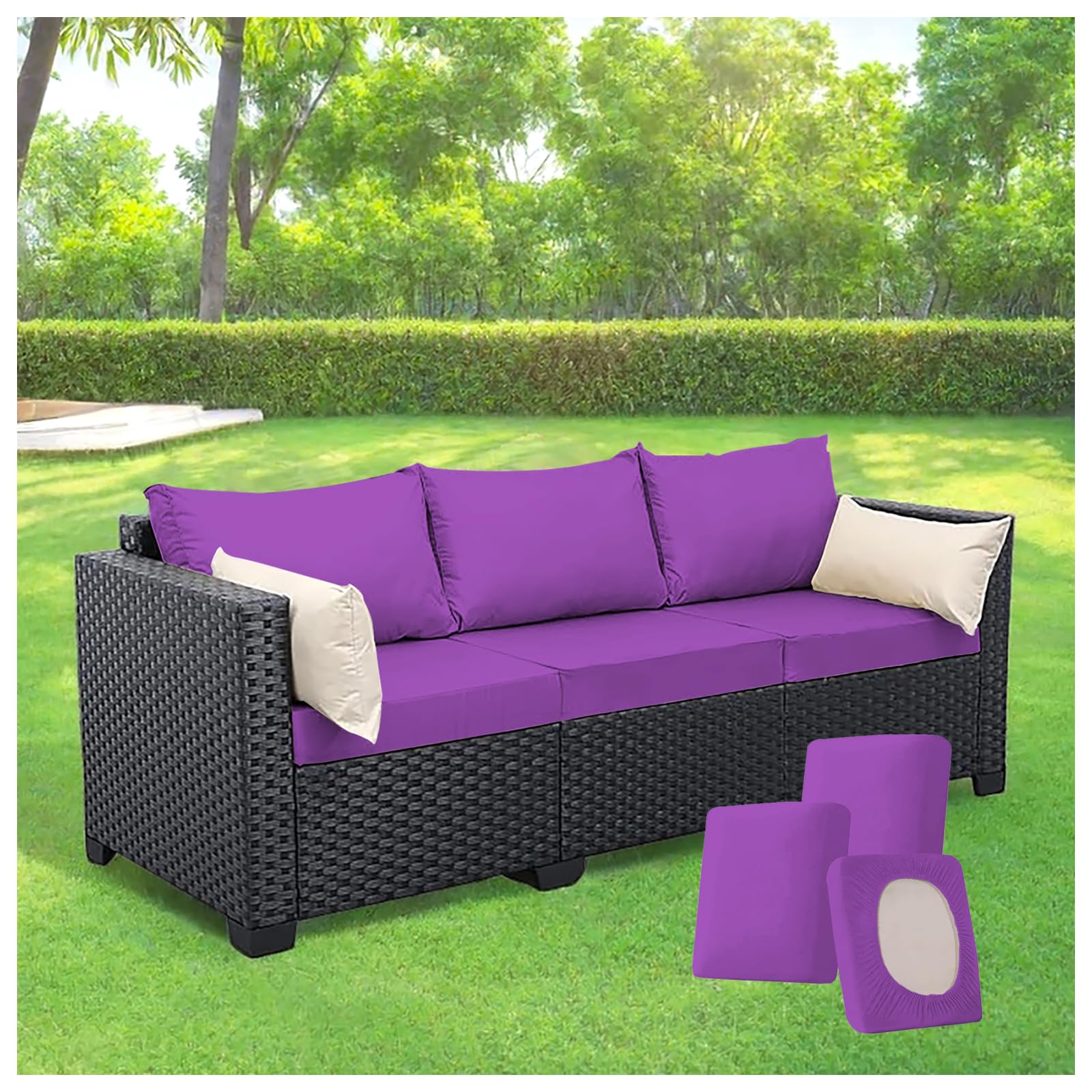 Patio Cushion Covers Outdoor,Waterproof Rattan Cushion Covers,Removable