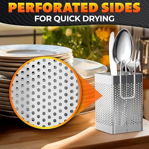 Miniatura 7 de Cesta para palillos para lavavajillas, 2.75 x 2.75 x 3.93 pulgadas, soporte para utensilios de acero inoxidable  Carrito perforado resistente al