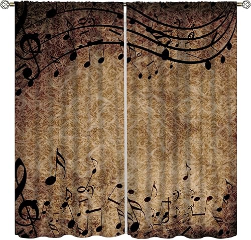 Cortinas de notas musicales vintage, música retro, partitura musical de piano violín, decoración de ventana para dormitorio, sala de estar, cocina,
