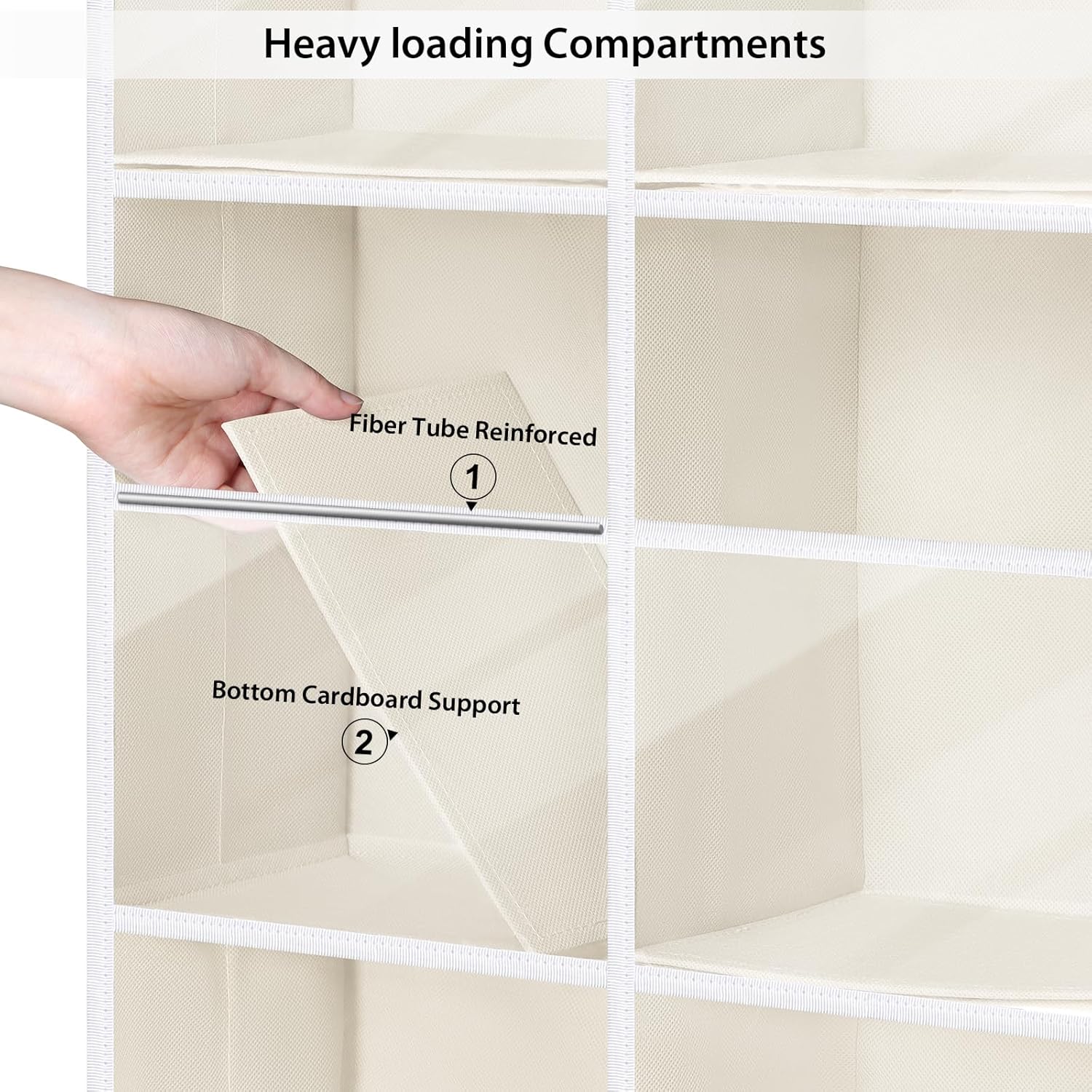 Univivi Over the Door Organizer, 6 Tiers Behind Door Storage with Clear Deep Pockets Hanging Organizer for Closet, Bedroom, Nursery, Bathroom and Sundries (Beige)