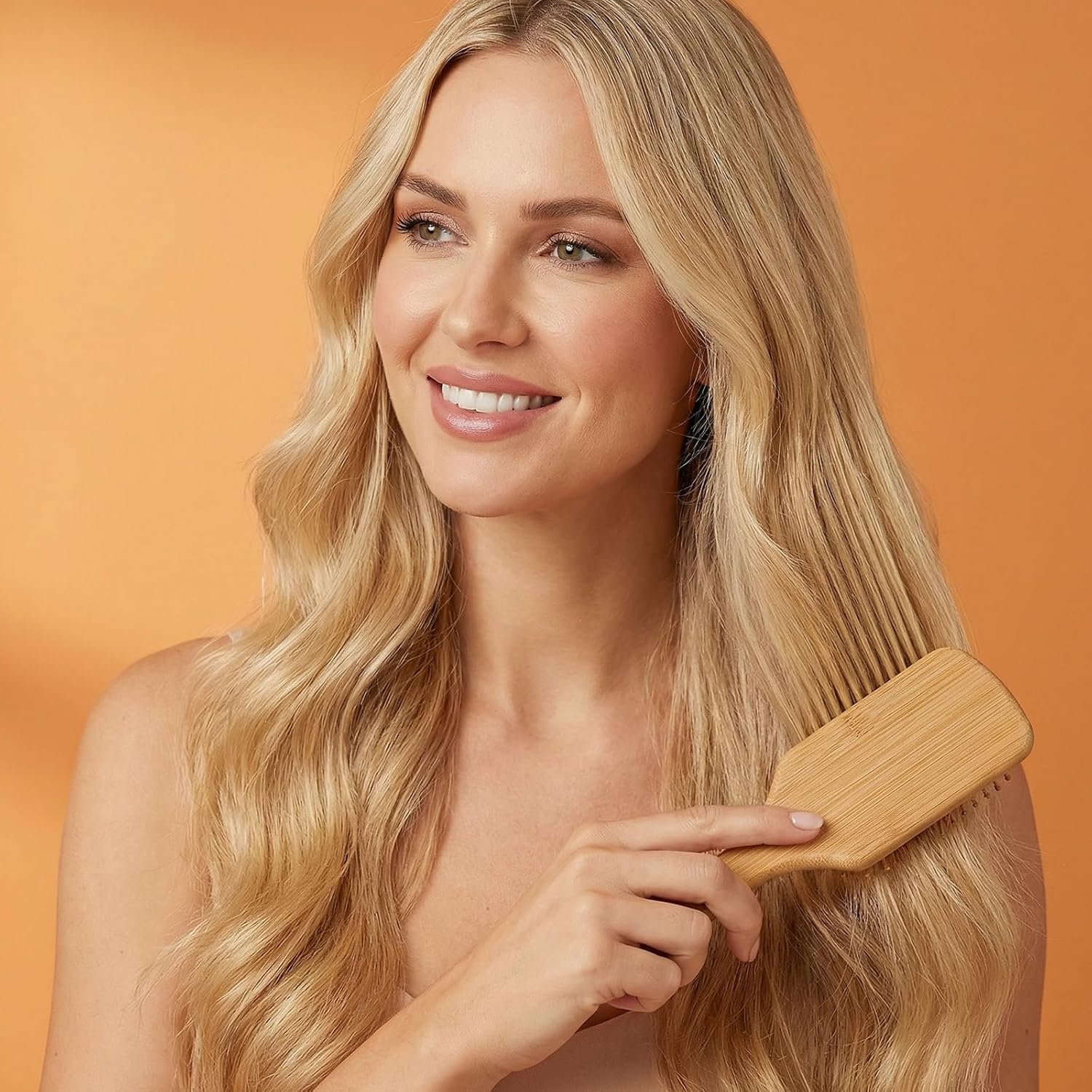10 Pcs Bamboo Hair Brush, Bulk Round-tipped Bamboo Bristles Detangling Brush Paddle Lightweight Massage Anti Static for Women Men and Children, Stimulates Scalp for Hair Growth (Large, Count, 10)