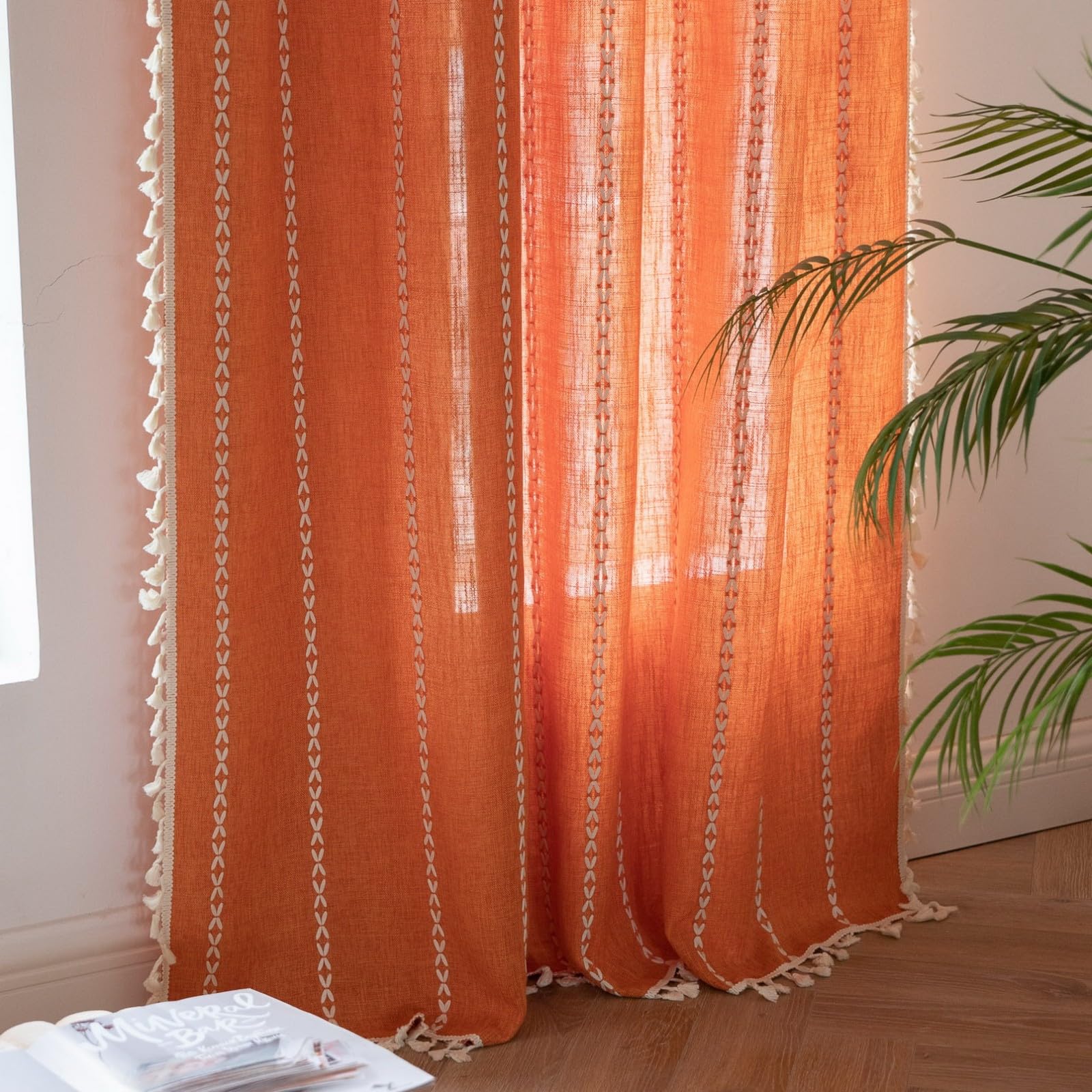 A.Monamour Tenda Interni Traslucido Semi Oscurante Boho Decorativo con Nappe a Righe Effetto Lino Tessuto Tende a Pannello Porta Finestra per Camera da Letto Soggiorno Cucina, 1 Pezzo, grigio chiaro