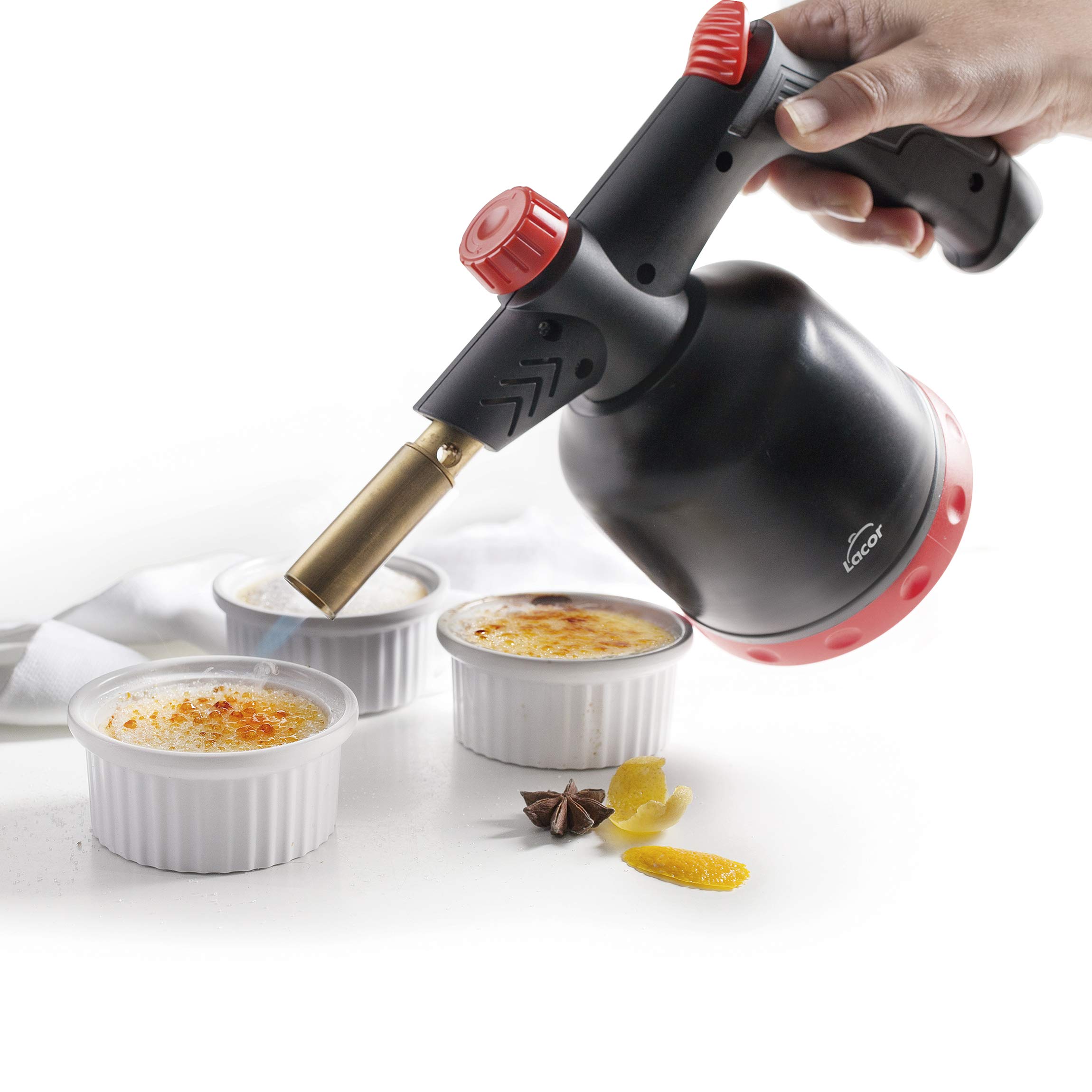 LACOR 68968 Cannello da Cucina, Torcia a Gas Professionale, accensione piezoelettrica, Fiamma Regolabile, Ricaricabile con cartucce, Sistema 360°, 1,7 kW, 1300 °C, Nero, Plastica