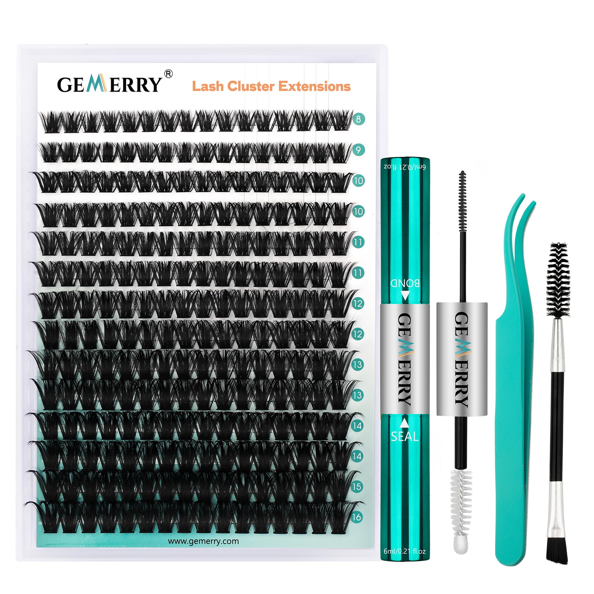 GEMERRY Fluffy Lash Extension Kit Thick Lash Clusters Kit Eyelash Clusters 280Pcs D Curl Eyelash Extension Kit With Lash Bond and Seal, Lash Tweezers,