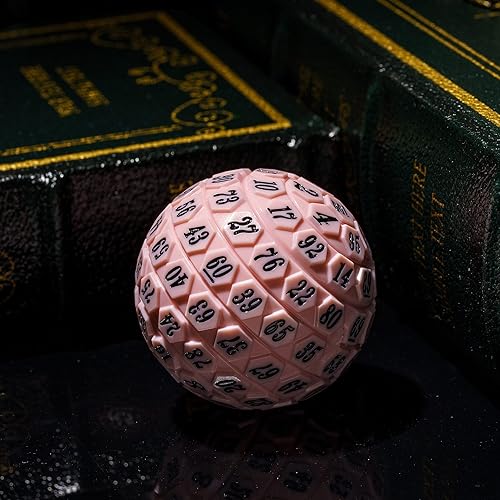 Vista 63 de Dados poliédricos de 100 caras, dados de juego individuales D100, cubo de 100 lados con bolsa negra, dado D100 de 1.890 in (rosa con número azul)