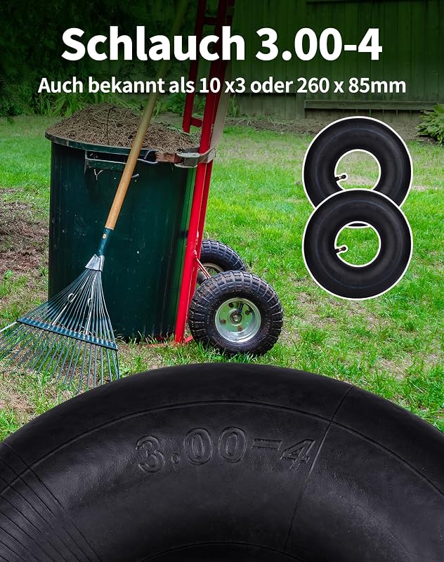 SOSALUK 2 db Belső Gumi 3.00-4 Molnárkocsihoz - 260x85 TR87 Szelepes Gumitömlő, Fekete Cserebelső Kézikocsihoz