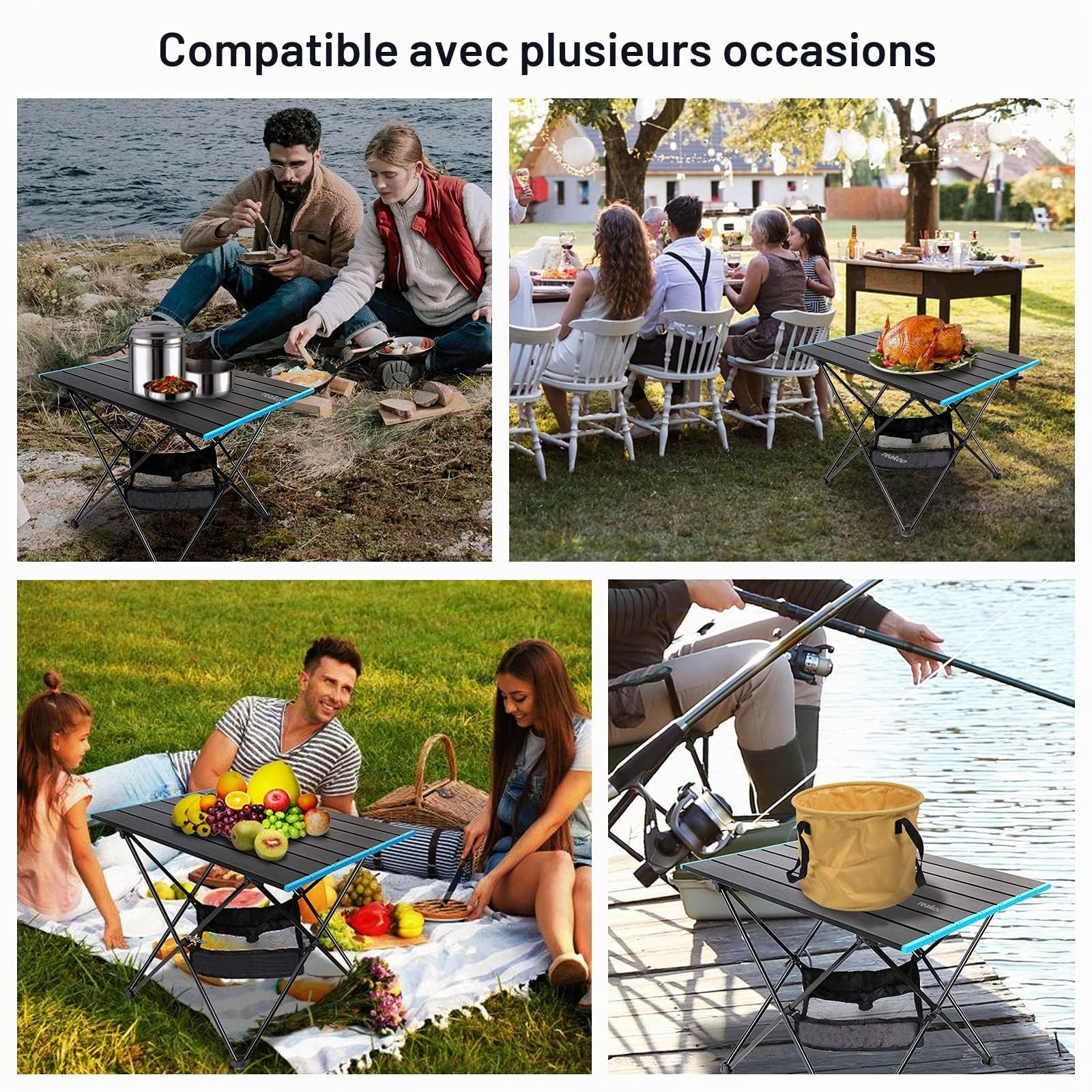 Table Pliante Camping, portable Table de Camping avec plateau en aluminium, Table Exterieur Pliante ultralégère compacte avec sac de transport pour l'extérieur, la plage, le barbecue, les festivals