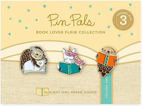 Book Lover Flair Enamel Pin Gift Set of 3 – Cute Reading Animal Lapel Pins – Sloth, Unicorn & Otter Pins – Bookish Gift for Reader, Student,