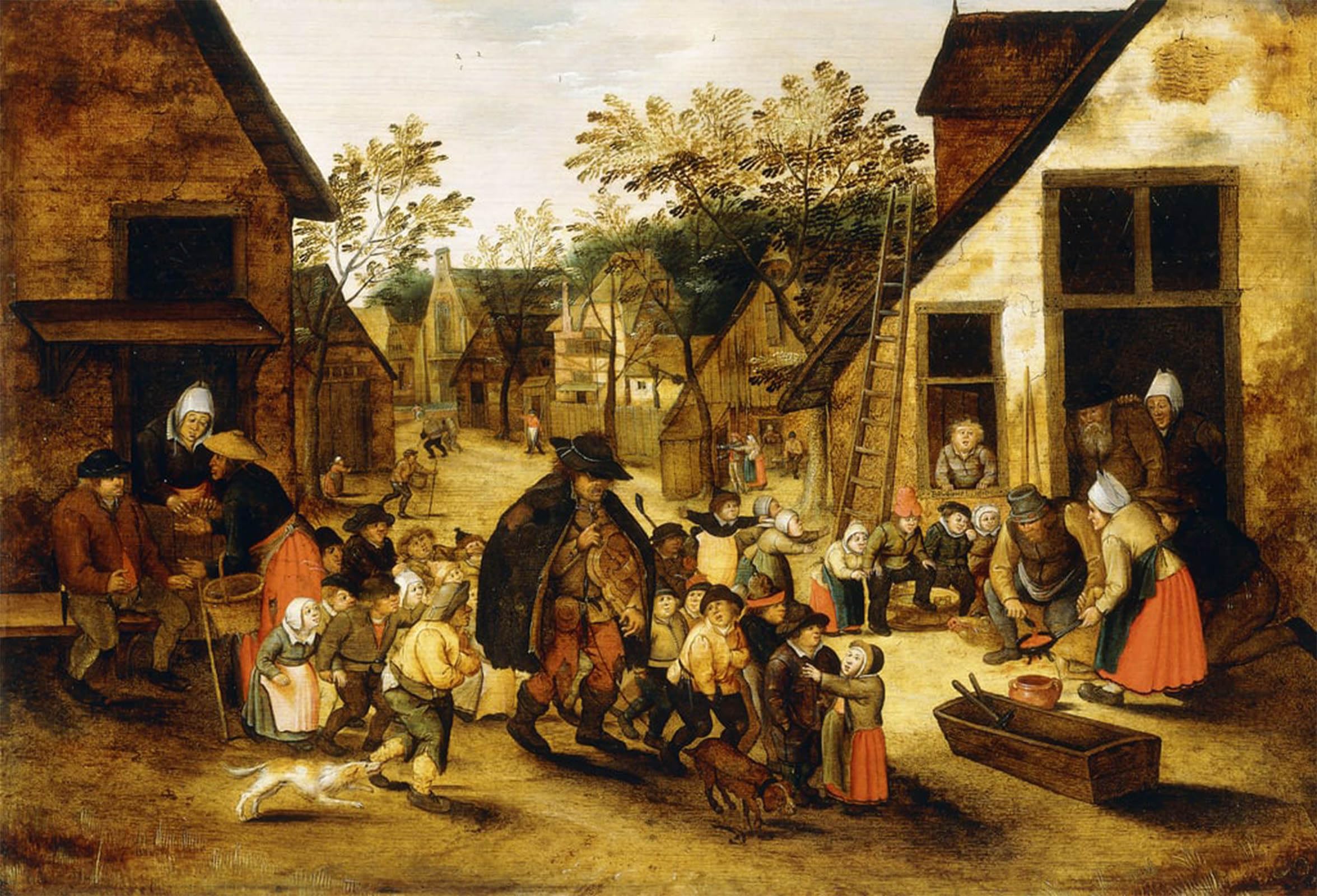 SERENDIPITP Abstract Painting Mural Print Picture Wall Decor Painting a Blind Hurdy Gurdy Player Surrounded by Pieter Brueghel the Younger Vintage Wall Artwork for Home Decor 60x90cm