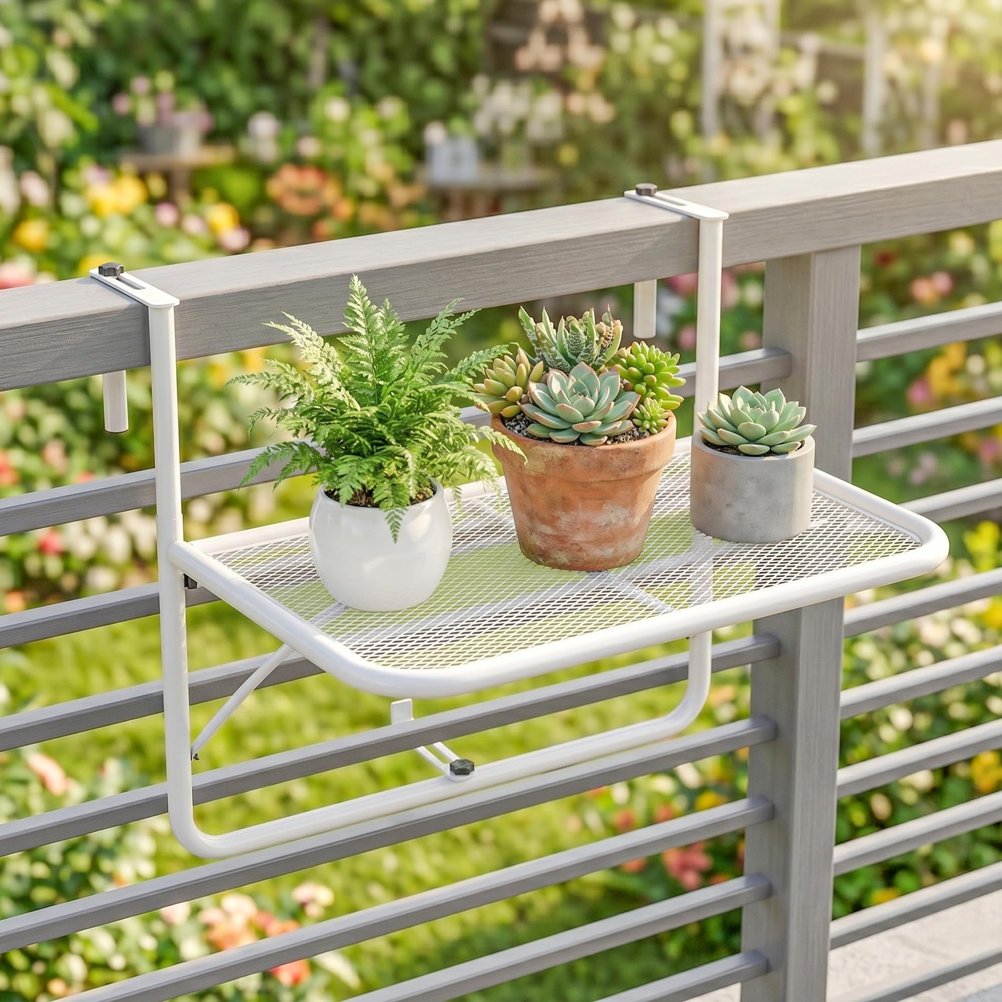 Outsunny Table Suspendue réglable pour Rampe de Balcon, Rectangle, Blanc
