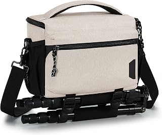 BAGSMART Camera Bag, Small Camera Case with Tripod Holder, Compact Camera Shoulder Bags for DSLR/SLR/Mirrorless Cameras, Waterproof Crossbody Camera Bag Women Men, Ivory White