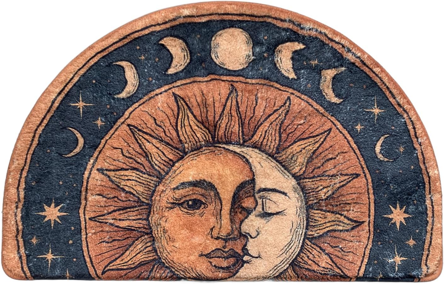 Semi Round Boho Bathmat Sun and Moon Fun Bath Mat Non Slip Washable Bathroom Decor Half Circle Bohemian Home Floor Doormat Semicircle Indoor Rug (Yellow, Short Pile)