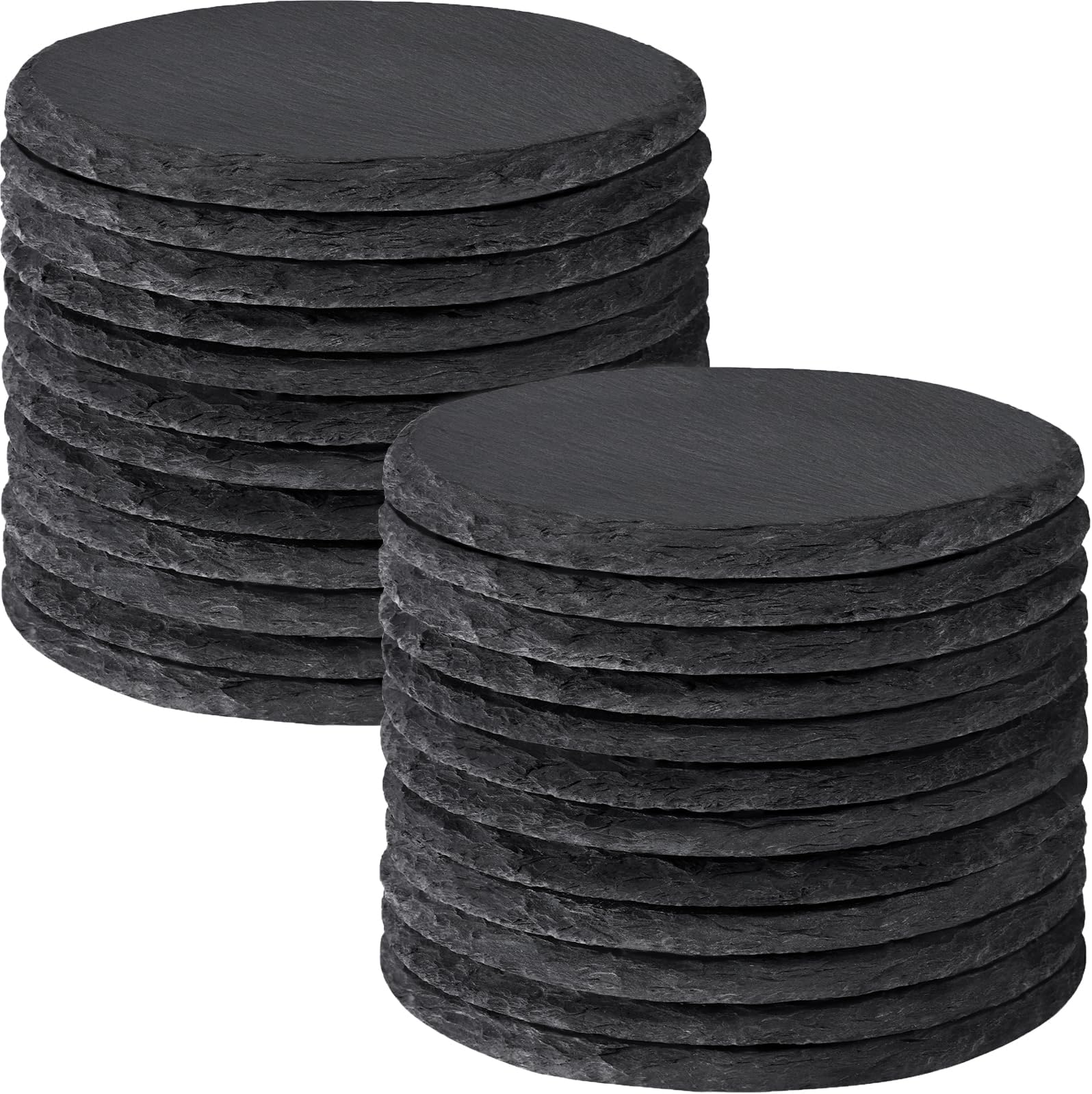 24 PCS Slate Coasters Bulk, 4 Inch Natural Round Stone Coasters Rustic Black Coasters for Drinks with Anti-Scratch Backing for Laser Engraving, Home Decor, Bar, Gifts, Table, Cup