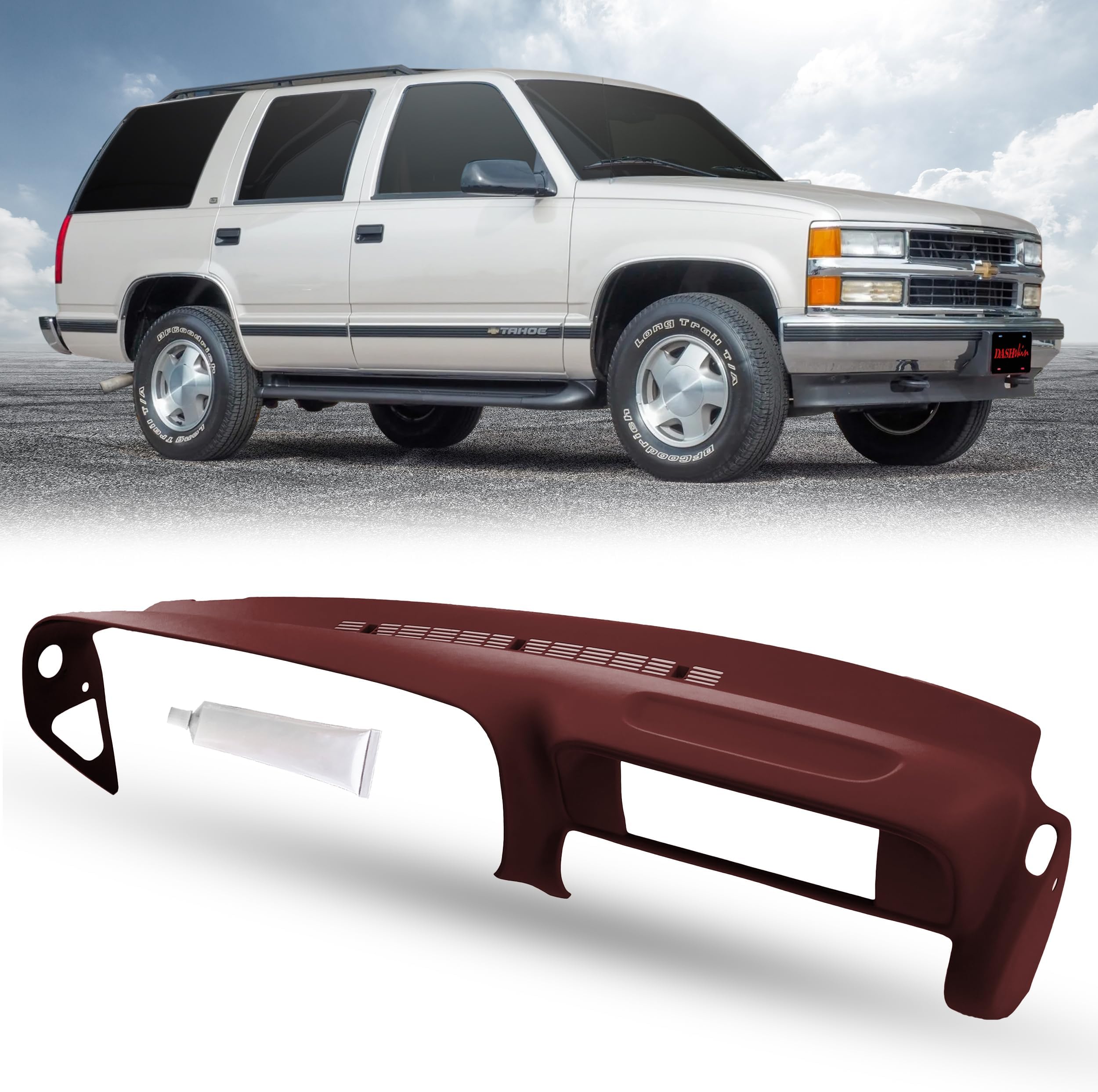 DashSkin Dash Cover Compatible with 1997-2000 Chevy & GMC C1500 K1500 Tahoe Suburban Yukon & 1997-2000 Escalade in Ruby - Hard Molded Plastic Dashboard Cap