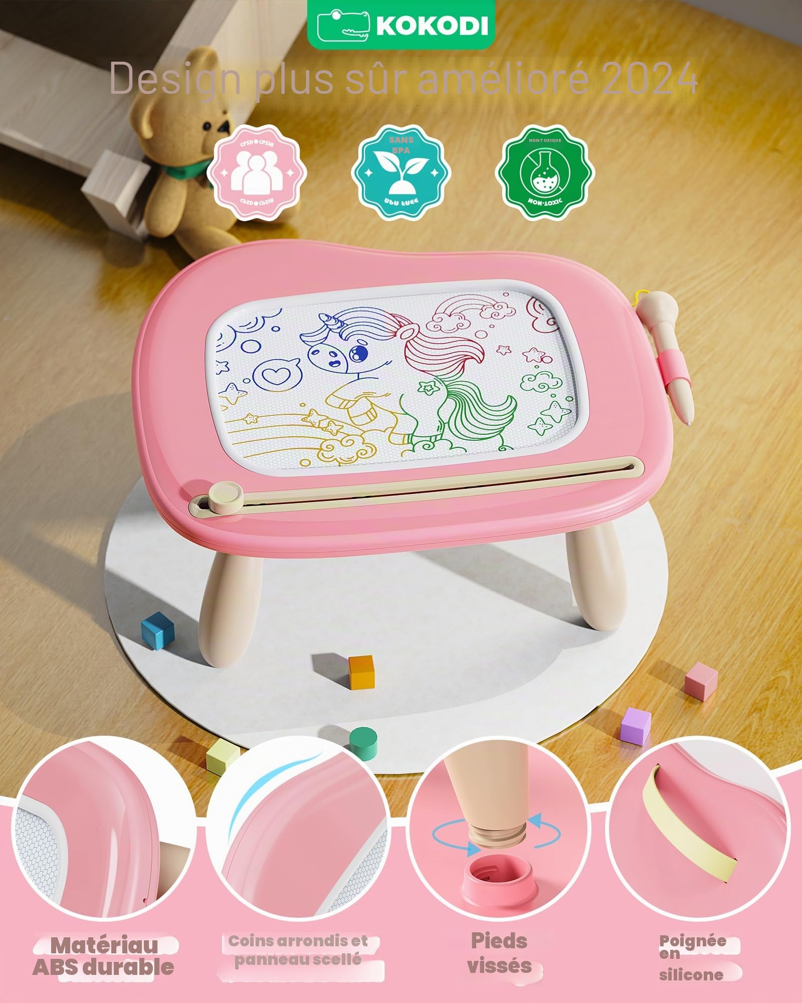 KOKODI Jouet Enfant 2 ans, Jouet Fille 2 ans, Ardoise Magique pour les Enfants, Jouets éducatifs de Voyage pour les Enfants de 1 2 3 ans, Cadeaux de Anniversaire Pâques (rose)