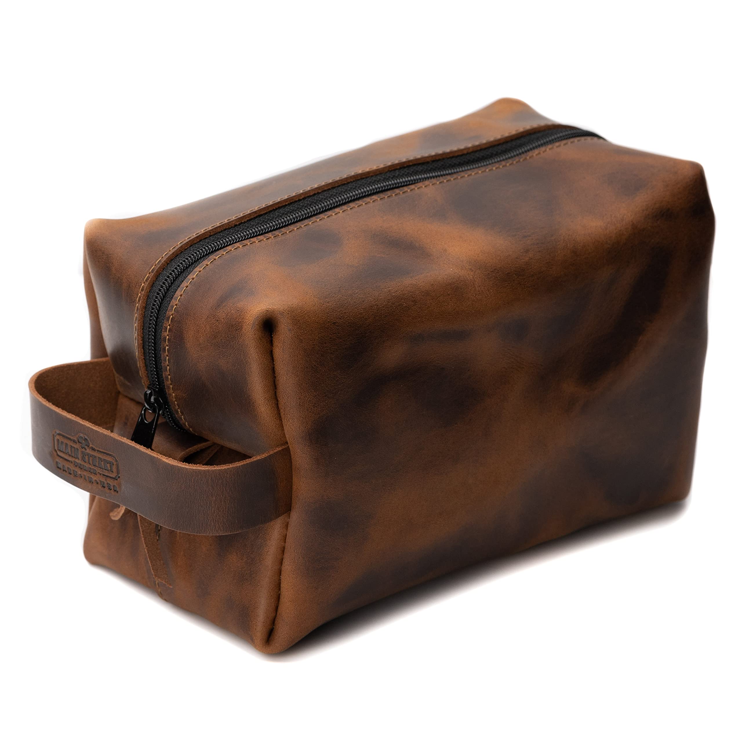 Main Street Forge Dopp Kit | Premium Full Grain Leather Toiletry Bag for Men | Made in USA | Travel Pack for Shaving Essentials & Accessories | Compact, Lightweight Mens Bathroom & Shower Case,